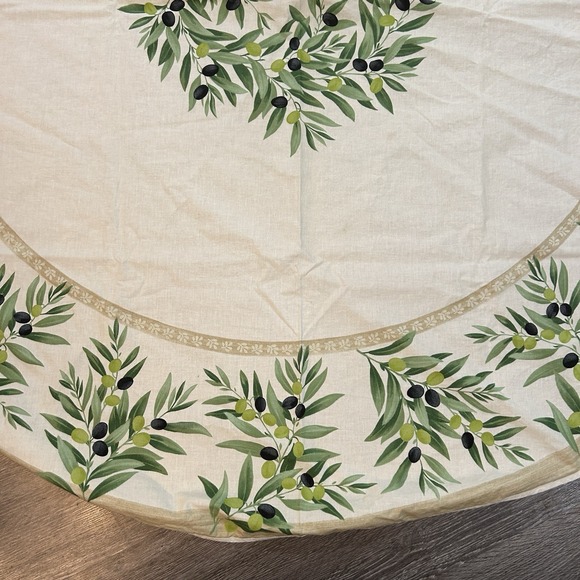 Poupees Yolande 64" Round Coated Cotton Tablecloth Olive Print Green Made France - Picture 6 of 7